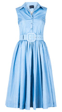 Terry Dress Shirt Collar Sleeveless Midi Length Silk Taffta (Gentlemans Dot)