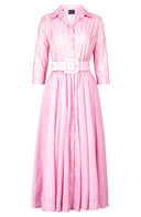 Terry Dress Shirt Collar 3/4 Sleeve Midi Plus Length Poliamide Taffta (Gentlemans Dot)