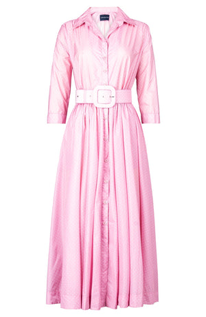 Terry Dress Shirt Collar 3/4 Sleeve Midi Plus Length Poliamide Taffta (Gentlemans Dot)