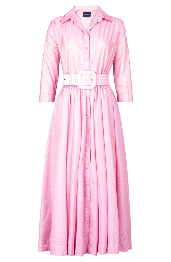 Terry Dress Shirt Collar 3/4 Sleeve Midi Plus Length Poliamide Taffta (Gentlemans Dot)