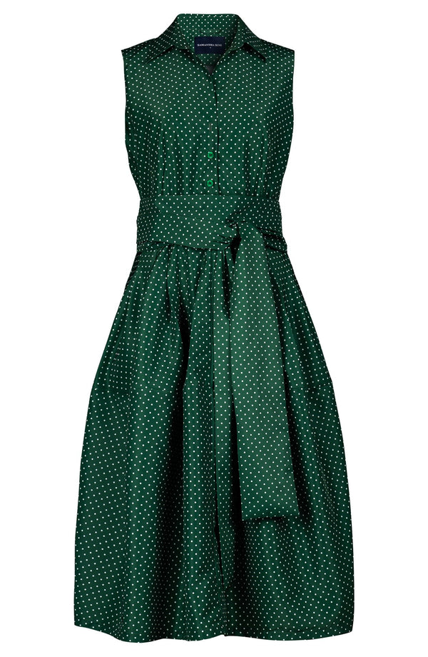 Claire Dress Shirt Collar Sleeveless Long Length Poliamide Taffta (Gentlemans Dots Dark)