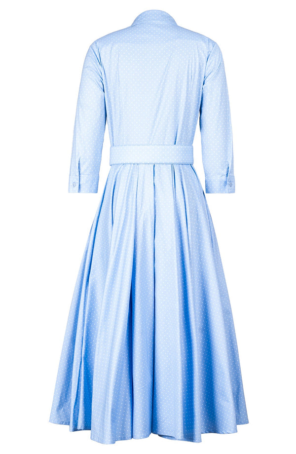 Abelia Dress Shirt Collar 3/4 Sleeve Midi Length Cotton Stretch (Gentlemans Dot)
