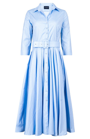 Abelia Dress Shirt Collar 3/4 Sleeve Midi Length Cotton Stretch (Gentlemans Dot)