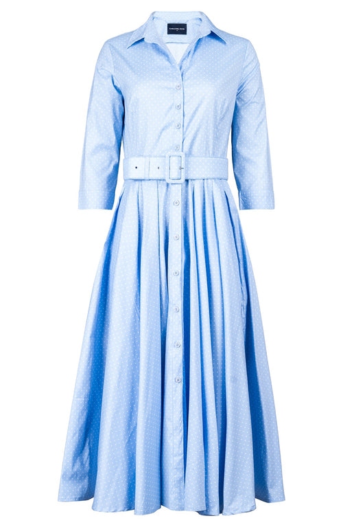 Abelia Dress Shirt Collar 3/4 Sleeve Midi Length Cotton Stretch (Gentlemans Dot)