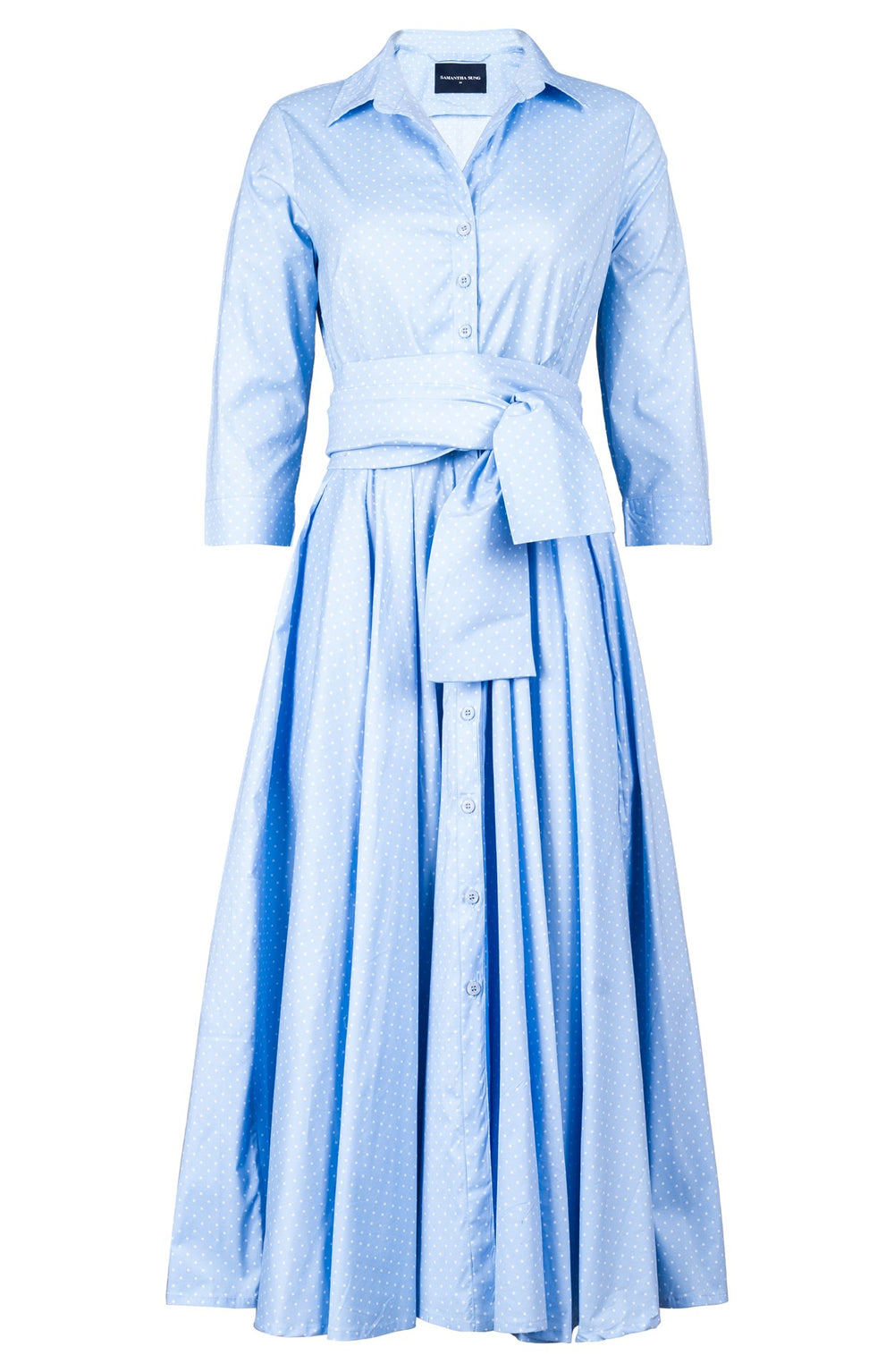 Abelia Dress Shirt Collar 3/4 Sleeve Midi Length Cotton Stretch (Gentlemans Dot)