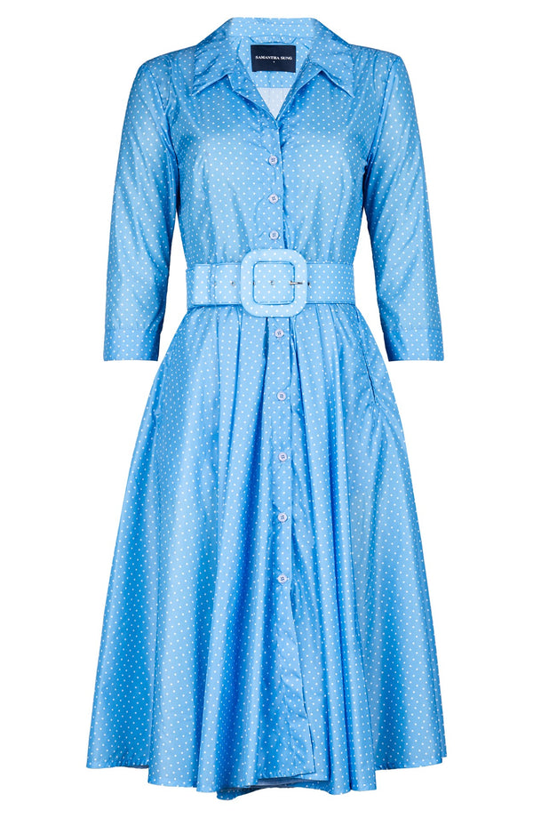 Laurent Dress Shirt Collar 3/4 Sleeve Long Length Poliamide Taffta (Gentlemans Dot)