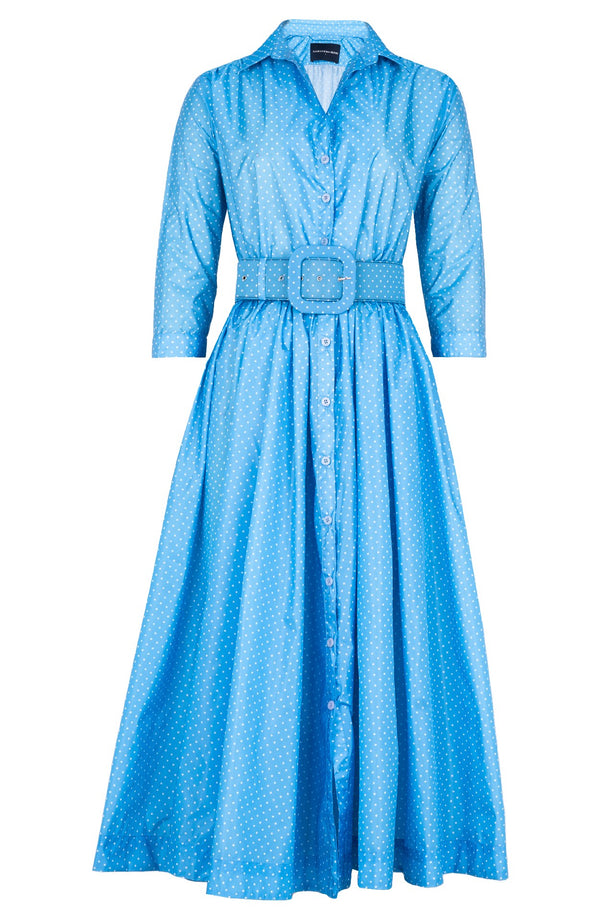 Terry Dress Shirt Collar 3/4 Sleeve Midi Length Poliamide Taffta (Gentlemans Dot)