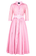 Terry Dress Shirt Collar 3/4 Sleeve Midi Length Poliamide Taffta (Gentlemans Dot)