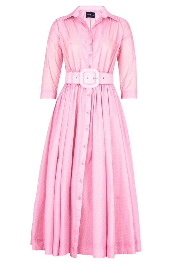 Terry Dress Shirt Collar 3/4 Sleeve Midi Length Poliamide Taffta (Gentlemans Dot)