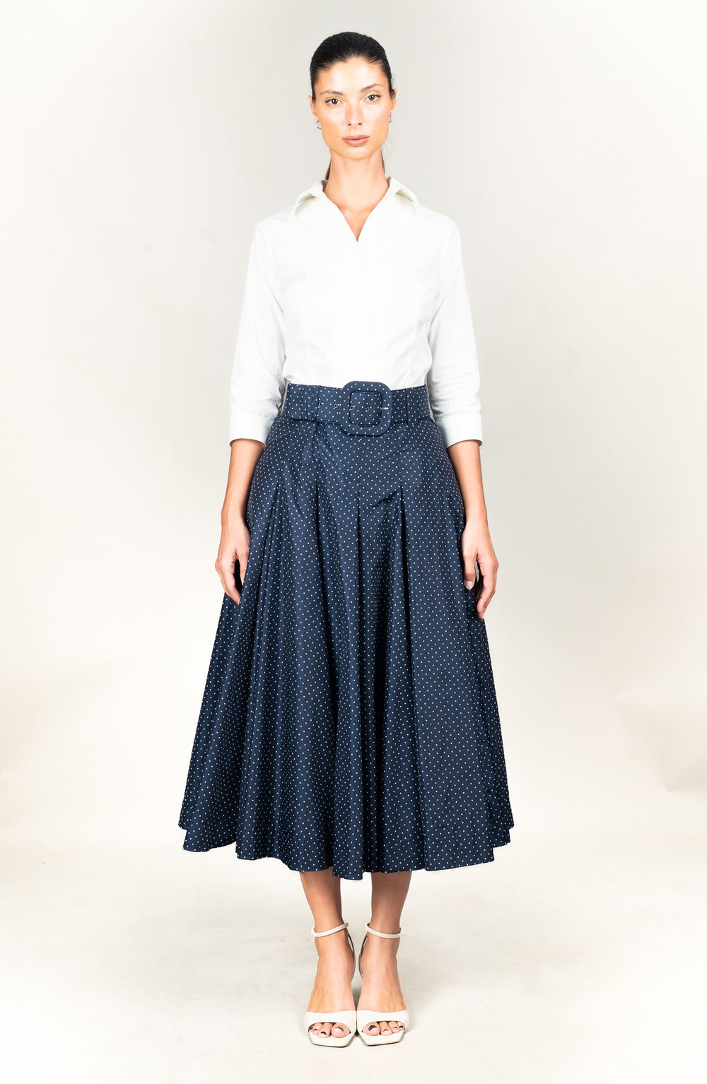 Samantha Skirt Midi Length Poliamide Taffta (Gentlemans Dots Dark)