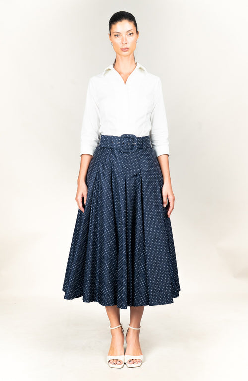 Samantha Skirt Midi Length Poliamide Taffta (Gentlemans Dots Dark)