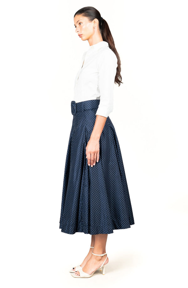 Samantha Skirt Midi Length Poliamide Taffta (Gentlemans Dots Dark)