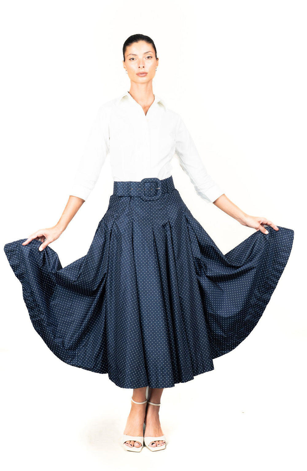 Samantha Skirt Midi Length Poliamide Taffta (Gentlemans Dots Dark)