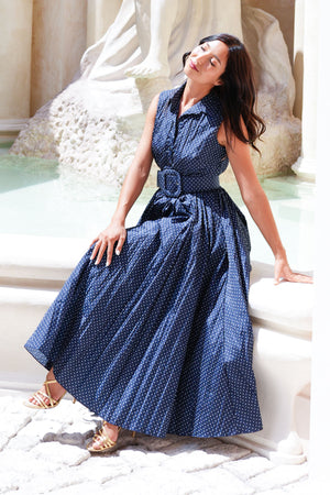 Terry Dress Shirt Collar Sleeveless Midi Plus Length Poliamide Taffta (Gentlemans Dot)