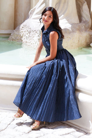 Terry Dress Shirt Collar Sleeveless Midi Plus Length Poliamide Taffta (Gentlemans Dot)