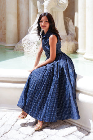 Terry Dress Shirt Collar Sleeveless Midi Plus Length Poliamide Taffta (Gentlemans Dot)