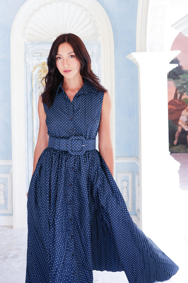 Terry Dress Shirt Collar Sleeveless Midi Plus Length Poliamide Taffta (Gentlemans Dot)