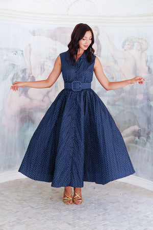 Terry Dress Shirt Collar Sleeveless Midi Plus Length Poliamide Taffta (Gentlemans Dot)