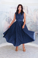 Terry Dress Shirt Collar Sleeveless Midi Plus Length Poliamide Taffta (Gentlemans Dot)