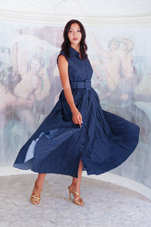 Terry Dress Shirt Collar Sleeveless Midi Plus Length Poliamide Taffta (Gentlemans Dot)