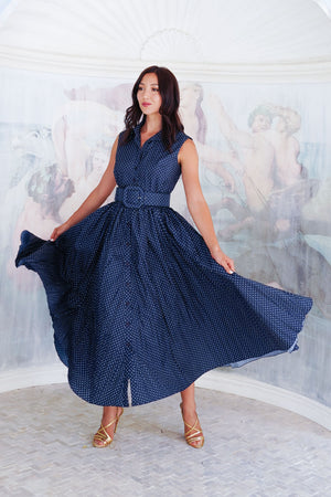 Terry Dress Shirt Collar Sleeveless Midi Plus Length Poliamide Taffta (Gentlemans Dot)