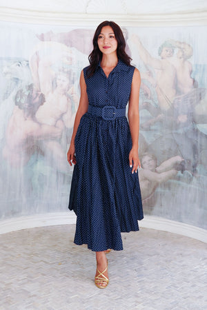 Terry Dress Shirt Collar Sleeveless Midi Plus Length Poliamide Taffta (Gentlemans Dot)