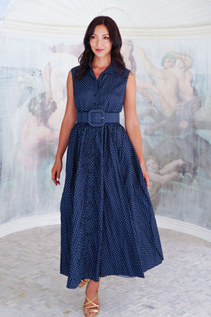 Terry Dress Shirt Collar Sleeveless Midi Plus Length Poliamide Taffta (Gentlemans Dot)