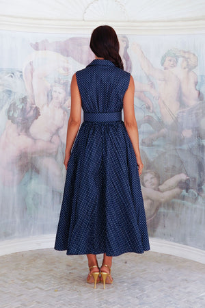 Terry Dress Shirt Collar Sleeveless Midi Plus Length Poliamide Taffta (Gentlemans Dot)