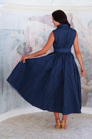 Terry Dress Shirt Collar Sleeveless Midi Plus Length Poliamide Taffta (Gentlemans Dot)