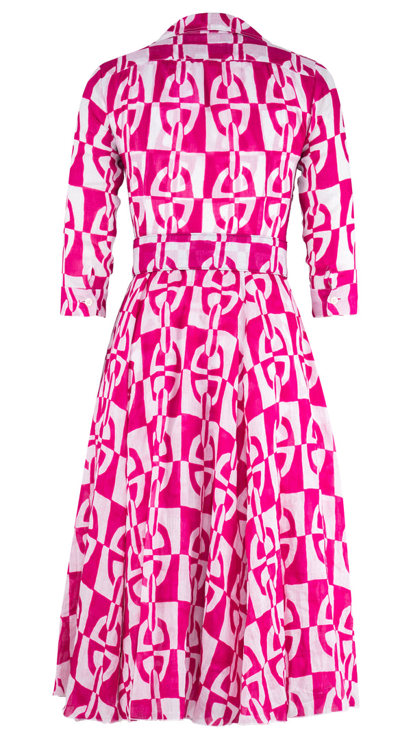 Aster Dress Shirt Collar 3/4 Sleeve Midi Length Ramie (Geometric Chain)