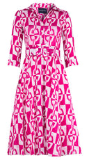 Aster Dress Shirt Collar 3/4 Sleeve Midi Length Ramie (Geometric Chain)