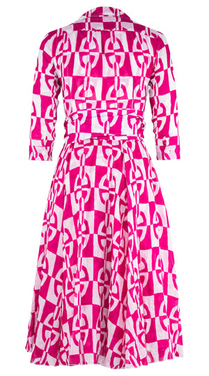 Aster Dress Shirt Collar 3/4 Sleeve Midi Length Ramie (Geometric Chain)