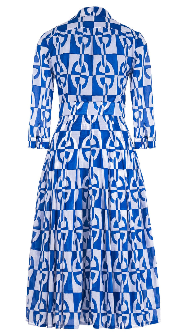 Audrey Dress #4 Shirt Collar 3/4 Sleeve Midi Length Cotton Musola (Geometric Chain)