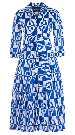 Audrey Dress #4 Shirt Collar 3/4 Sleeve Midi Length Cotton Musola (Geometric Chain)