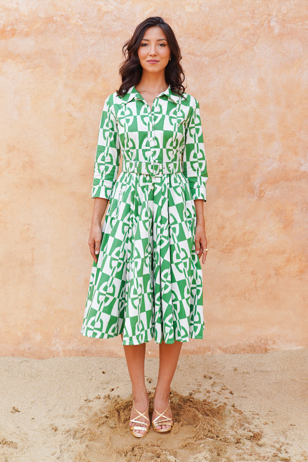 Laurent Dress Shirt Collar 3/4 Sleeve Long Length Cotton Stretch (Geometric Chain)