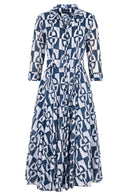 Laurent Dress Shirt Collar 3/4 Sleeve Midi Length Cotton Musola (Geometric Chain)