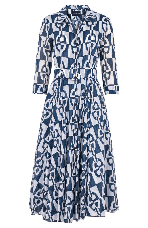 Laurent Dress Shirt Collar 3/4 Sleeve Midi Length Cotton Musola (Geometric Chain)