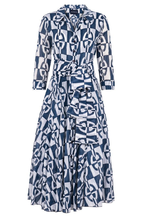 Laurent Dress Shirt Collar 3/4 Sleeve Midi Length Cotton Musola (Geometric Chain)