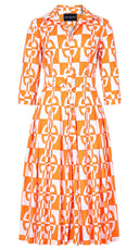 Audrey Dress #2 Shirt Collar 3/4 Sleeve Midi Length Cotton Stretch (Geometric Chain)