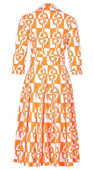 Audrey Dress #2 Shirt Collar 3/4 Sleeve Midi Length Cotton Stretch (Geometric Chain)