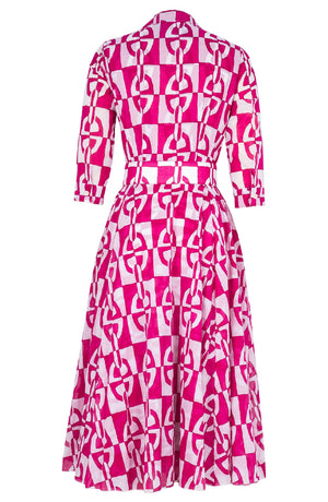 Aster Dress Shirt Collar 3/4 Sleeve Midi Length Cotton Musola (Geometric Chain)