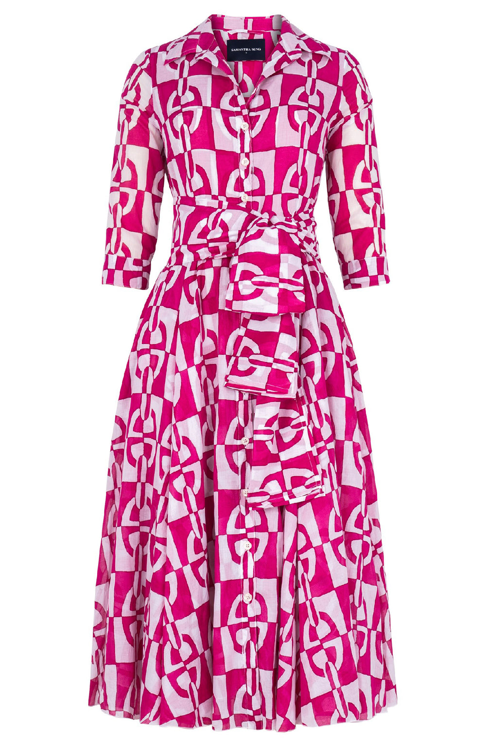 Aster Dress Shirt Collar 3/4 Sleeve Midi Length Cotton Musola (Geometric Chain)