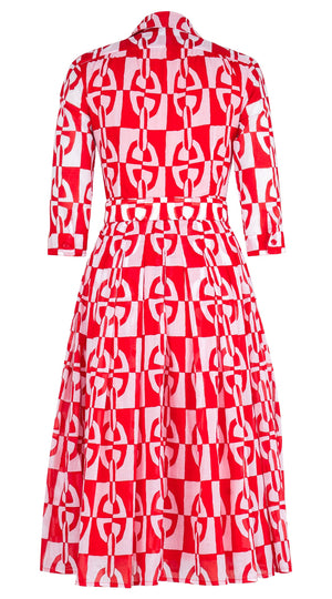 Audrey Dress #4 Shirt Collar 3/4 Sleeve Midi Length Cotton Musola (Geometric Chain)