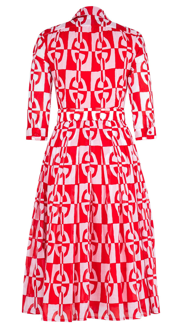 Audrey Dress #4 Shirt Collar 3/4 Sleeve Midi Length Cotton Musola (Geometric Chain)