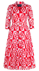 Audrey Dress #4 Shirt Collar 3/4 Sleeve Midi Length Cotton Musola (Geometric Chain)