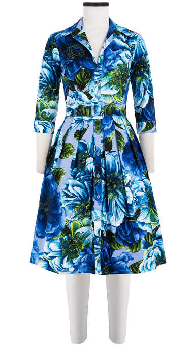 Audrey Dress #1 Shirt Collar 3/4 Sleeve Cotton Stretch (Giant Poppy Ground)