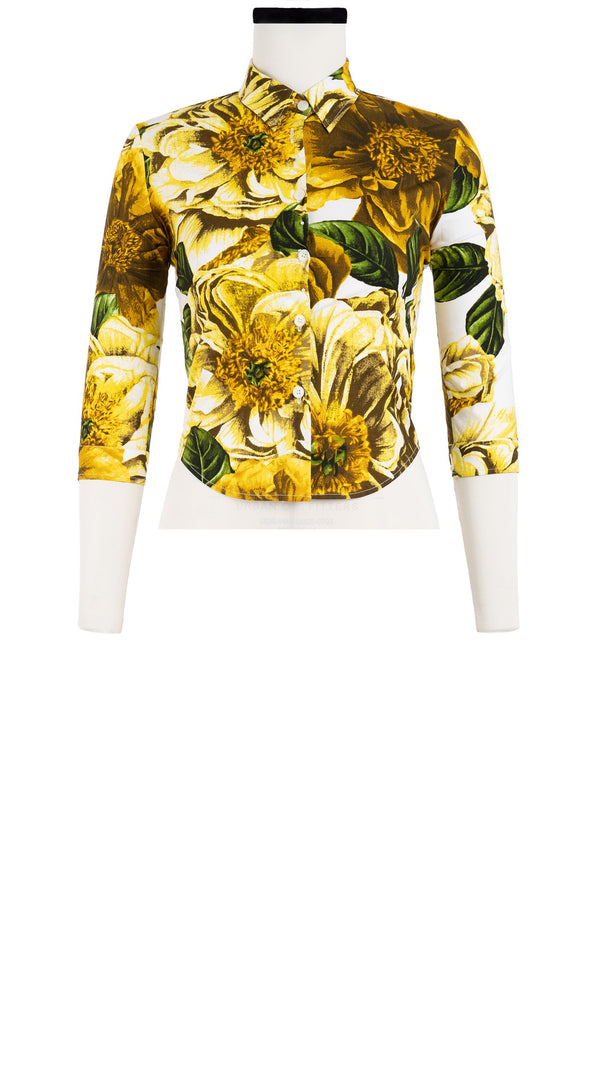 Sabrina Shirt Shirt Collar 3/4 Sleeve Cotton Stretch (Giant Poppy White)
