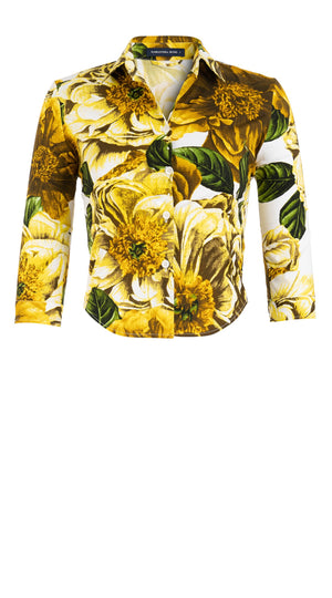 Sabrina Shirt Shirt Collar 3/4 Sleeve Cotton Stretch (Giant Poppy White)