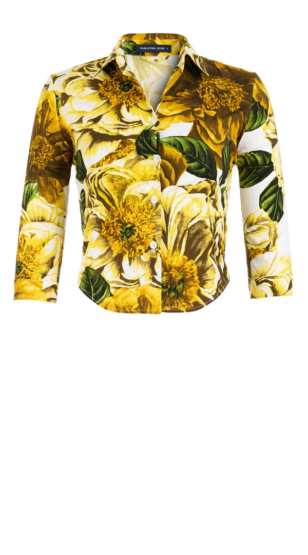 Sabrina Shirt Shirt Collar 3/4 Sleeve Cotton Stretch (Giant Poppy White)