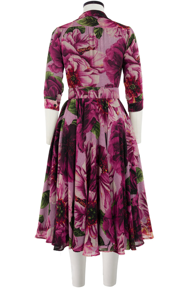 Aster Dress Shirt Collar 3/4 Sleeve Midi Length Wool (Giant Poppy) - Dusty Pink